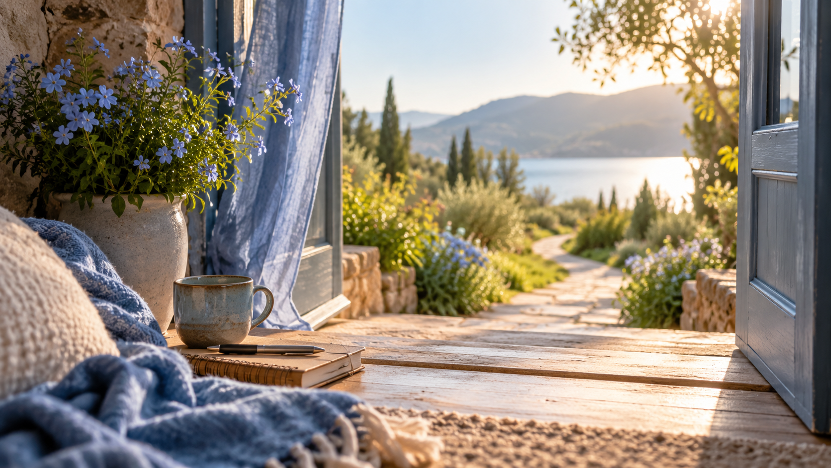 A calm reflective image with soft blue tones representing speaking your truth, communication, boundaries, self-trust, and reconnecting with your voice through the Return to Self healing journey.